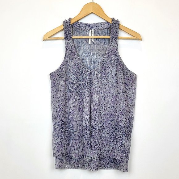 Anthropologie Tops - Anthropologie Shimmery Purple Metallic Frilled Neck Tank Top, Size Small, EUC